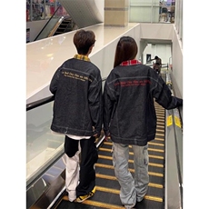 W9605-P70网图现货复古格子翻领拼接美式工装拉链牛仔夹克，男装夹克，星座1608-2