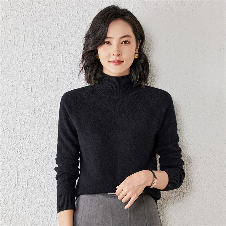 2025年秋季新款百搭女士半高领长袖套头衫,针织衫/毛衣,春贝羊绒