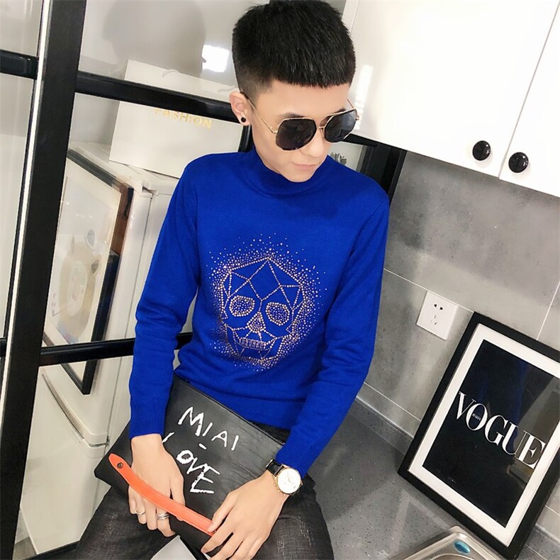 2骷髅烫钻针织衫毛衣冬季社会小伙男半高领打底衫C301B-MY18,男装针织衫/毛衣,电商C301B