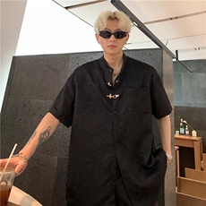 新中式高级感半袖男夏薄款短袖衬衫上衣潮牌痞帅炸街小众衬衣P48，男装衬衫，电商C307