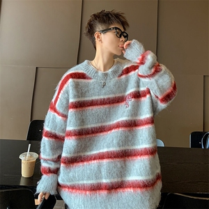 针织衫男女韩版潮流拼色条纹帅百搭2024冬季ins毛衣外套MZ651-P53图片