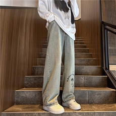k1053-p45-控68M-5XL港风高阶黄泥黑暗宽松牛仔裤，男装牛仔裤，星座116