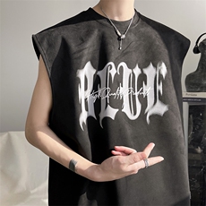 夏季港风T恤男运动背心坎肩宽松落肩大码无袖A071-T13-P30，男装背心/马甲，电商A071