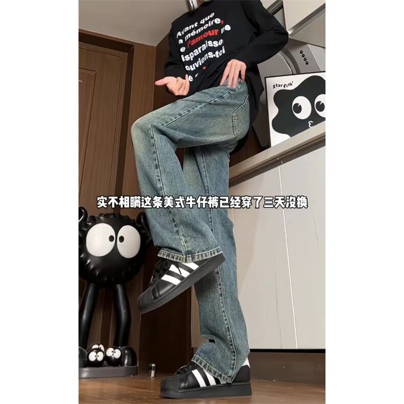 美式高街宽松潮流男款牛仔长裤KZ071P55,男装休闲裤,电商D325