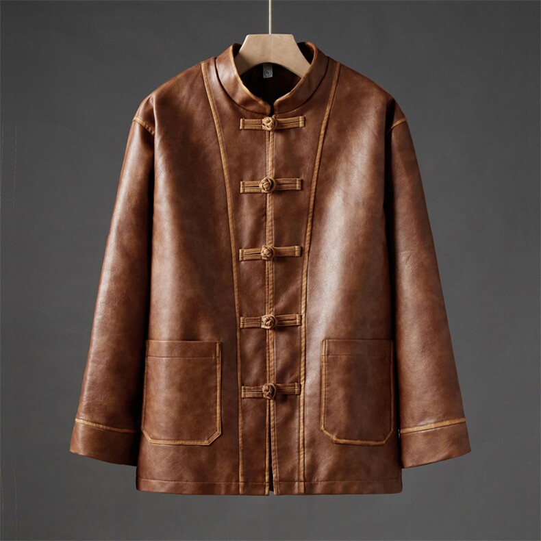 秋冬新品潮小众设计感PU皮手工擦皮工艺宽松立领盘扣外套JK203，女装短外套，星座305A（原312A-1）