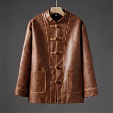 秋冬新品潮小众设计感PU皮手工擦皮工艺宽松立领盘扣外套JK203，女装短外套，星座305A（原312A-1）