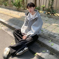 抖音得物二开秋冬美式高街重磅结构高领拉链连帽卫衣外套W93，男装卫衣，电商A486-1