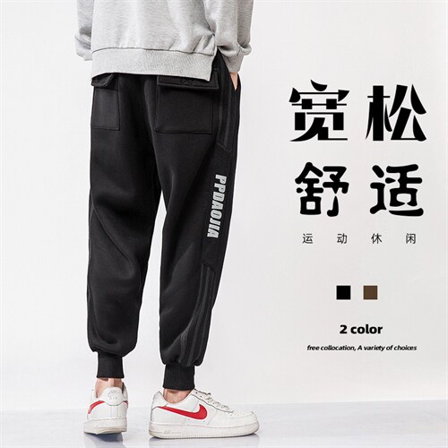 2023春季新束脚裤无影墙模特男条纹印花大码学生九分卫裤K69-P40，男装休闲裤，电商A082