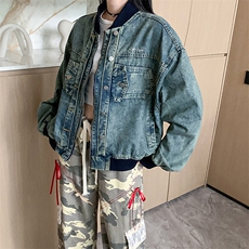 水洗复古美式牛仔外套女高街潮牌宽松情侣休闲宽松百搭NZ057-P98，男装工装外套，星座911-3