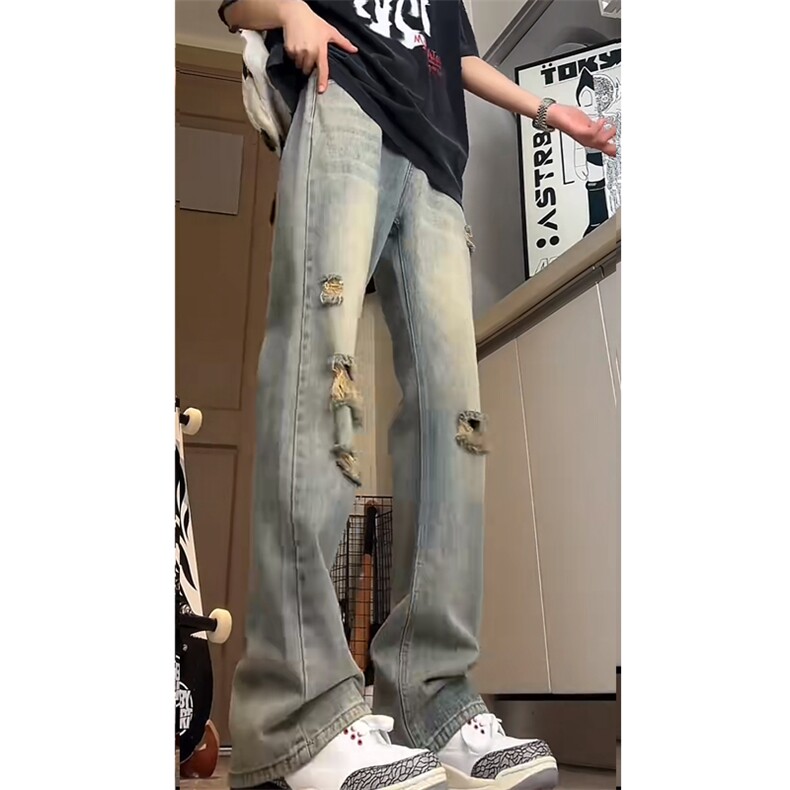 微喇叭牛仔裤破洞牛仔裤半松紧腰牛仔长裤nk2488-P50,男装牛仔裤,星座1212