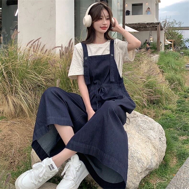 小清新韩系牛仔背带裤女夏2024新款美式高级感爆款阔腿裤连体裤图片