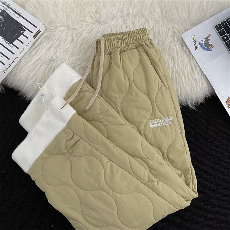 重磅冬季加棉防水拼接羊羔绒棉裤男女款纯色菱格刺绣裤子BK54/P48，男装棉裤，星座506B