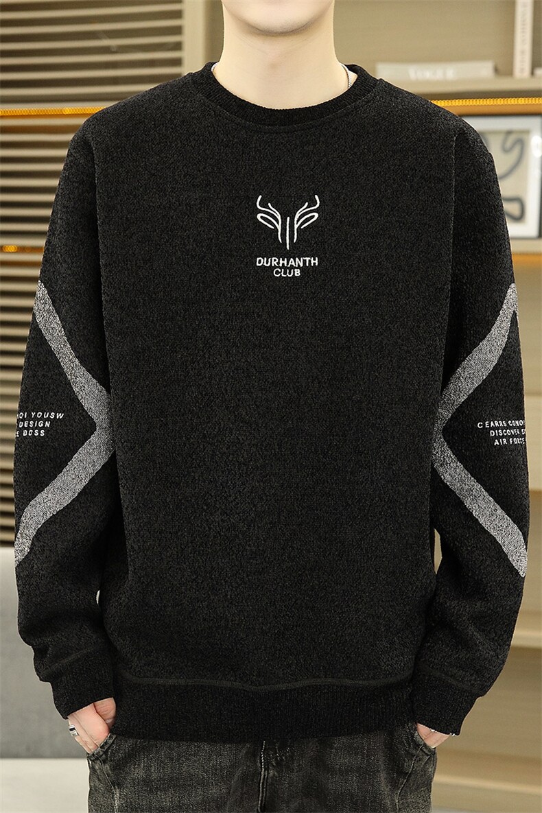 圆领毛衣男加绒加厚一体绒卫衣秋冬季保暖毛线针织衫7007-P27,男装针织衫/毛衣,星座1706