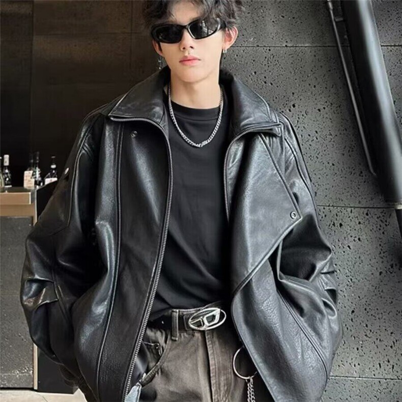PU皮衣机车男帅气拉风痞帅高级感轻熟风夹克短款外套潮，男装夹克，星座716-3