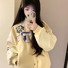 2025春秋季新款青少年男女生宽松夹克美式刺绣棒球服外套上衣潮流，女装棉衣/棉服，星座218-8