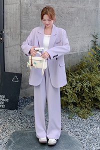 紫色西装外套休闲裤显瘦套装女2025春秋季新款休闲气质通勤两件套图片