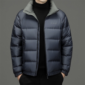 羽绒服男士冬季新款保暖加厚鹅绒立领纯色外套中年商务休闲冬装图片