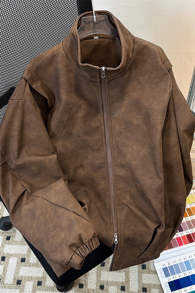 PY9099/P85新款宽松机能风磨砂皮衣皮夹克男休闲百搭痞帅上衣外套,男装夹克,电商A141