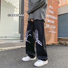 主推款直筒宽松水洗牛仔裤高街潮刺绣长裤313A-1-NZ001-P55控68，男装牛仔裤，星座808A-1