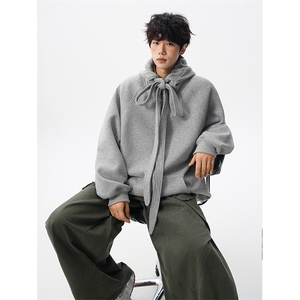 8XL-M 朝牌情侣美式绑带设计连帽卫衣宽松开衫外套男女WY35P58图片