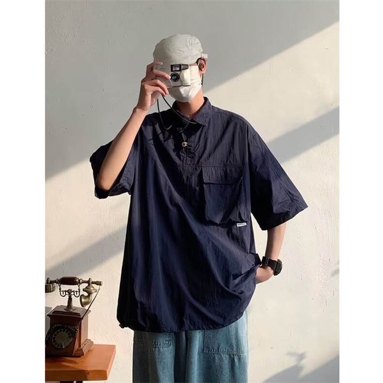 宽松型新款夏季潮慵懒ins男潮流五分袖日系衬衫Q8060P35,男装衬衫,星座1116-2