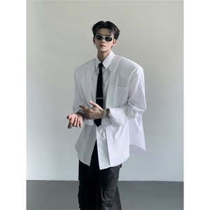 配领带垫肩极简设计夏衬衫小众男女高级感外套长袖衬衣CY1107-P46图片