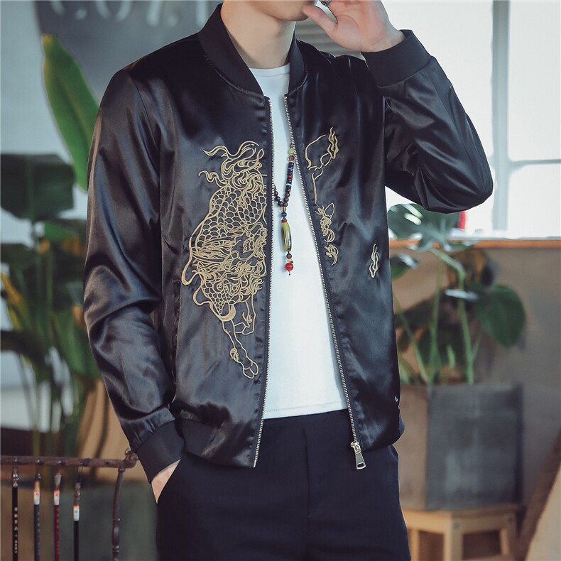 7034秋季中国风麒麟刺绣修身国潮夹克男外套QT715,男装夹克,钱塘715