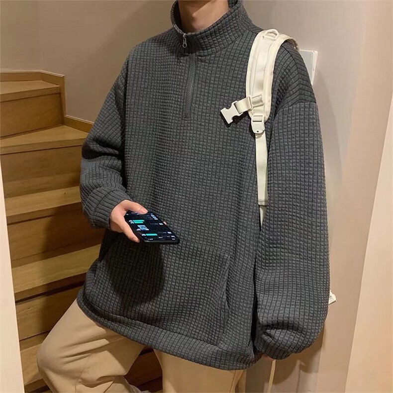 秋冬卫衣男春秋情侣半高领华夫格外套美式小众高街上衣WY645-P36图片