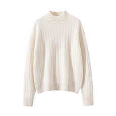 新款秋冬软糯慵懒纯山羊绒衫女半高领针织衫宽松百搭毛衣套头加厚，女装针织衫/毛衣，暖绒情旗舰店