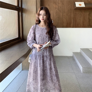重工提花紫色肌理感连衣裙女夏季2025新款收腰显瘦气质桑蚕丝裙子图片