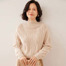 时尚女士七针鼓波半高领羊绒衫优雅显瘦舒适保暖，女装羊绒衫，拓驰羊绒