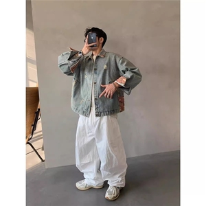 春秋美式撞色牛仔外套男设计感衣角撞色潮复古宽松夹克HH8222 P78图片