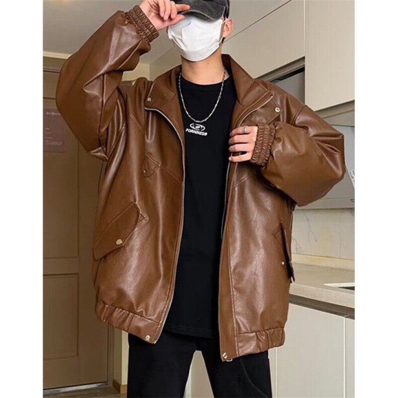皮衣外套男春秋美式复古潮流痞帅设计感炸街机车皮夹克J440,男装夹克,星座1116A（原606A-3）
