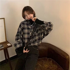 潮撞色格子衬衫男女款春秋季2025新款宽松休闲长袖百搭衬衣复古，男装衬衫，星座506A