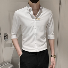 夏季新款休闲衬衣修身款男士七分袖刺绣衬衫男301A-1/CS331/P55，男装衬衫，星座301A-1