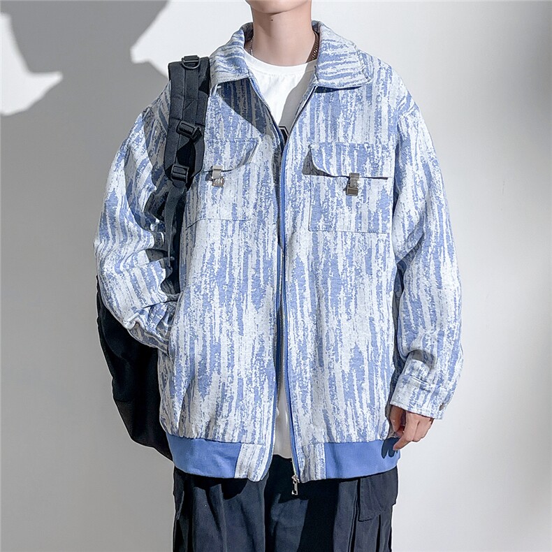日系立领竖条纹牛仔外套夹克男成分:80%涤20%棉JK77078特P65控98,男装夹克,星座226-1