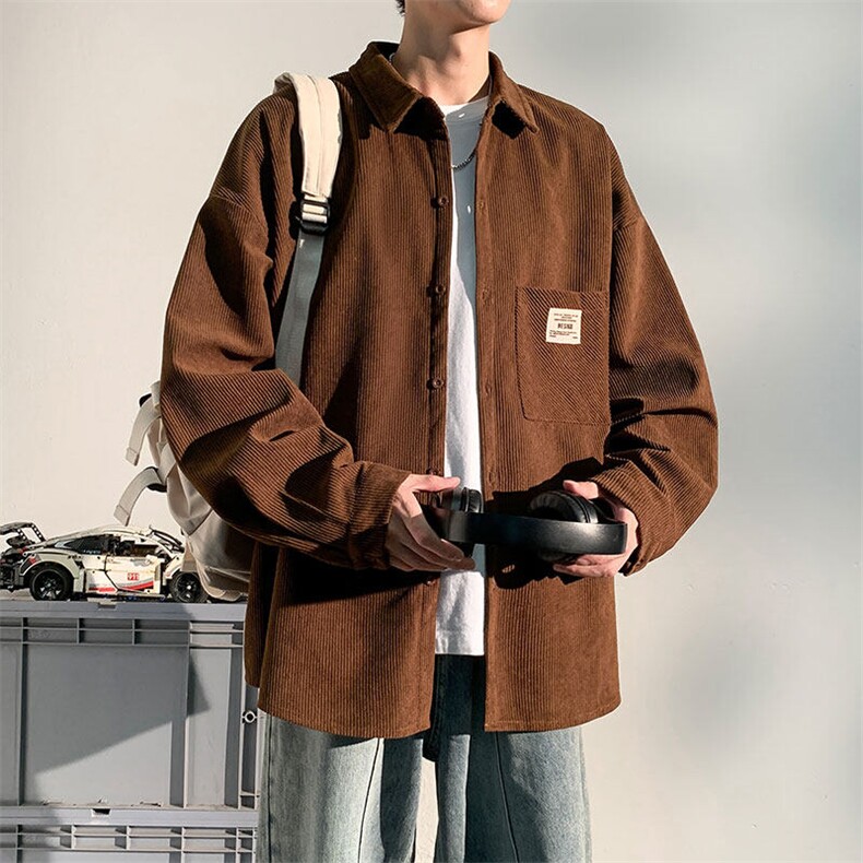 衬衫男2025春季灯芯绒新款港风宽松大码长袖衬衣CS025-P38,男装衬衫,星座214-3