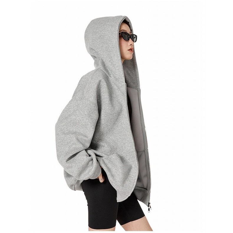 美式开衫连帽灰色卫衣男女百搭休闲美式显瘦情侣外套L88400-P57,女装短外套,星座1008