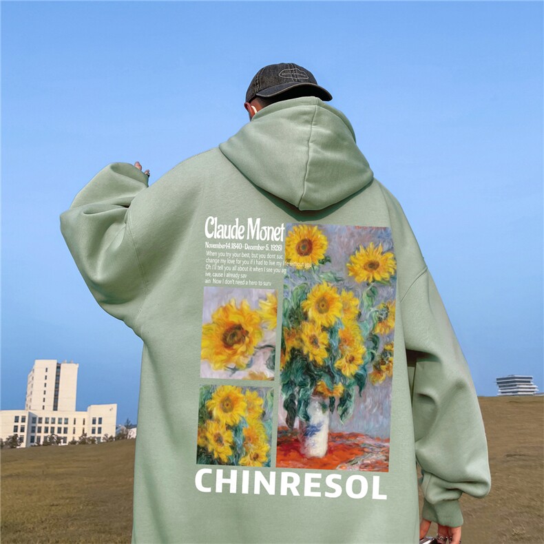 ！秋季重磅宽松大码港风向日葵印花连帽卫衣LW111-特p35,男装卫衣,星座508（原C305）