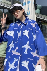 港风宽松男士满意飞机冰丝衬衫宽松短袖衬衫A071-C30-P38，男装衬衫，电商A071