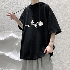 LD54360-P45NASA连帽短袖t恤男大码胖子带帽五分袖中袖，男装T恤，电商A040