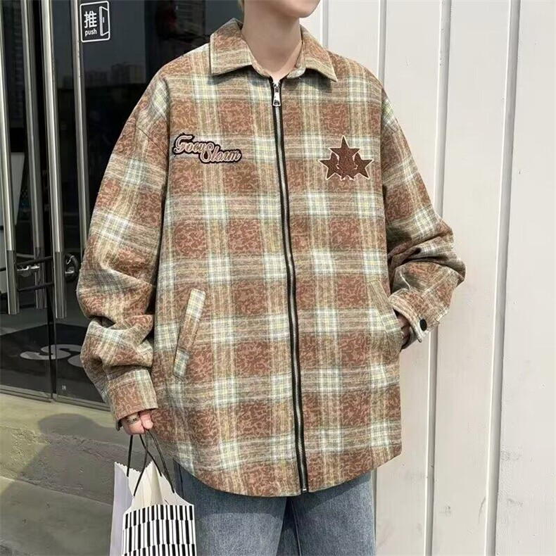 F695P47复古格子衬衫男士长袖春秋季新款宽松外套日系潮流,男装衬衫,星座512-6