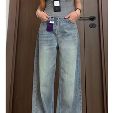复古蓝直筒牛仔裤女春秋大码显瘦梨形身材宽松阔腿裤，男装牛仔裤，星座302B-2