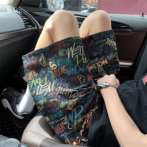 扎染涂鸦短裤男夏季美式复古高街设计感小众潮牌过膝潮流五分裤子图片