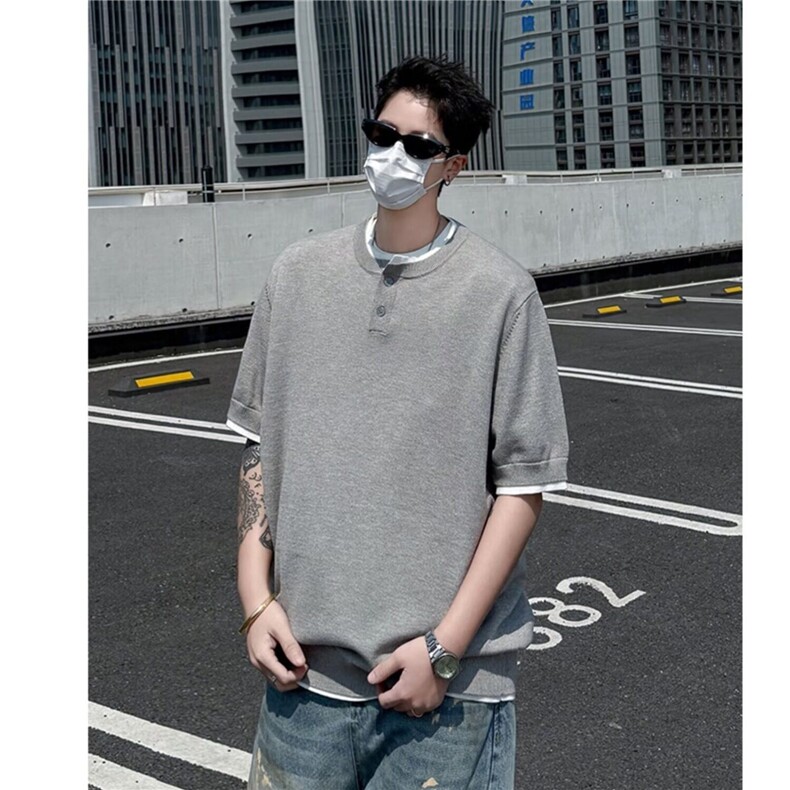 WJ0160-P63亚麻T恤男短袖宽松夏季薄款冰丝体恤潮流五分袖上衣,男装T恤,电商C233