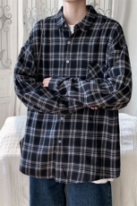 衬衫男2025春季新款港风大码宽松长袖磨毛格子衬衣CS37-P38，男装衬衫，星座214-3