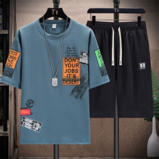 夏新款青少年时尚潮流个性圆领套装男短袖T恤短裤一套TZ0133-P35，男装休闲套装，星座1402-1