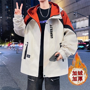 冬季新款加绒加厚外套青少年工装潮流韩版连帽夹克男XH6207A-P75图片