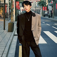 （）小众设计感不规则拼色西装外套垫肩西服5052-P108，男装西服，星座910-5