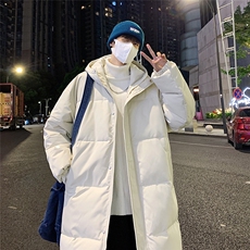 港风夜景长款连帽羽绒服标50白鸭绒YR150特批P195控298，男装羽绒服，电商A247